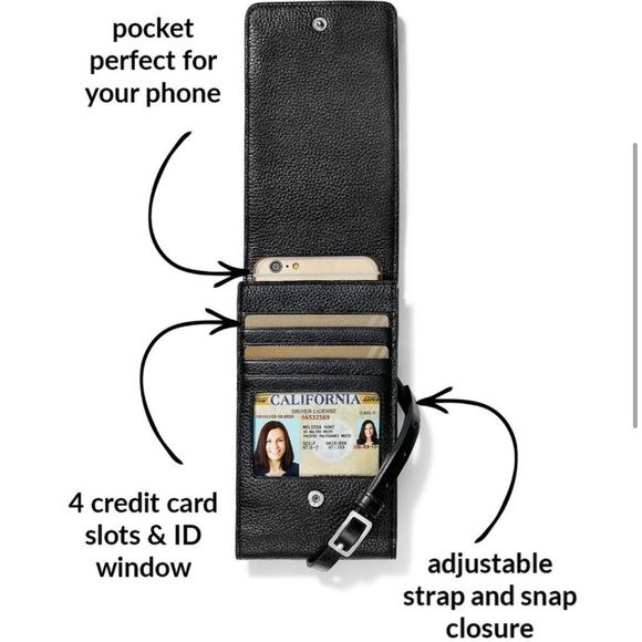 BRIGHTON Toledo Phone Organizer in Leather Black Croco Minimalist Crossbody - Picture 4 of 12